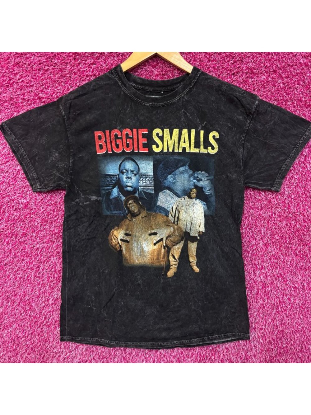 Notorious B.I.G. Biggie Smalls Collage mineral wash rap tee med